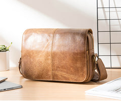 Camel Leather Mens Small Side Bag Small Messenger Bags Postman Bag Courier Bag for Men - iwalletsmen