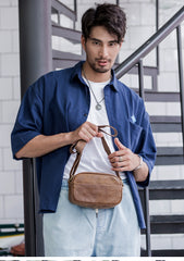 Camel Leather Mens Mini Phone Bag Courier Bag Small Messenger Bags Postman Bag for Men - iwalletsmen