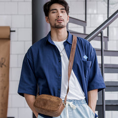 Camel Leather Mens Mini Phone Bag Courier Bag Small Messenger Bags Postman Bag for Men - iwalletsmen