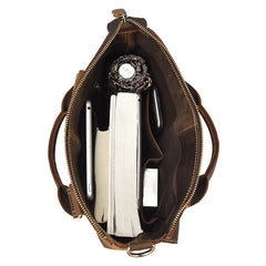 Brown Leather Mens Vintage Work Bag Handbag Briefcase Shoulder Bags Business Bags For Men - iwalletsmen