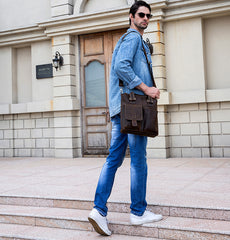 Brown Leather Mens Vintage Work Bag Handbag Briefcase Shoulder Bags Business Bags For Men - iwalletsmen