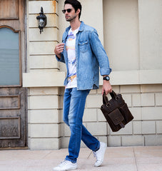 Brown Leather Mens Vintage Work Bag Handbag Briefcase Shoulder Bags Business Bags For Men - iwalletsmen