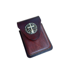 Cool Brown Leather Mens Cigarette Case Cigarette Holder Lighter Case Pouch with Belt Loop for Men - iwalletsmen