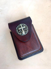 Cool Brown Leather Mens Cigarette Case Cigarette Holder Lighter Case Pouch with Belt Loop for Men - iwalletsmen