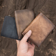 Brown Vintage Bifold Wallet Leather Mens Gray billfold Small Wallet Zipper Card Wallet For Men - iwalletsmen