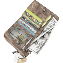 Brown Vintage Bifold Wallet Leather Mens Gray billfold Small Wallet Zipper Card Wallet For Men - iwalletsmen