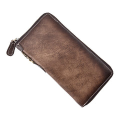 Brown Vintage Chain Wallet Leather Mens Gray Long Biker Wallet Zipper Clutch Wallet For Men - iwalletsmen