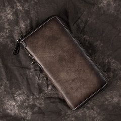 Brown Vintage Chain Wallet Leather Mens Gray Long Biker Wallet Zipper Clutch Wallet For Men - iwalletsmen