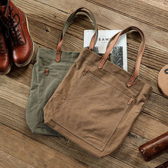 Khaki Vintage Canvas Men Womens Large Tote Bag Green Canvas Shoulder Tote Bag Shopper Tote For Men - iwalletsmen