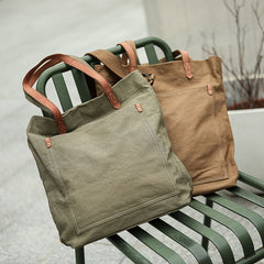 Khaki Vintage Canvas Men Womens Large Tote Bag Green Canvas Shoulder Tote Bag Shopper Tote For Men - iwalletsmen
