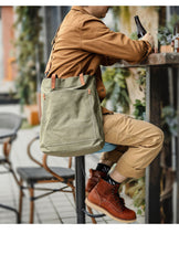 Khaki Vintage Canvas Men Womens Large Tote Bag Green Canvas Shoulder Tote Bag Shopper Tote For Men - iwalletsmen