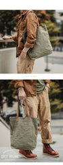 Khaki Vintage Canvas Men Womens Large Tote Bag Green Canvas Shoulder Tote Bag Shopper Tote For Men - iwalletsmen
