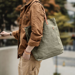 Khaki Vintage Canvas Men Womens Large Tote Bag Green Canvas Shoulder Tote Bag Shopper Tote For Men - iwalletsmen