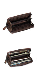 Brown Vintage Wallet Leather Mens Womens Tooled Long Wallet Zipper Black Clutch Wallet For Men - iwalletsmen