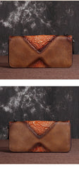 Brown Vintage Wallet Leather Mens Womens Tooled Long Wallet Zipper Black Clutch Wallet For Men - iwalletsmen