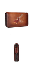 Brown Vintage Deer Wallet Leather Mens Womens Gray Long Wallet Zipper Clutch Wallet For Men - iwalletsmen