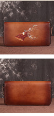 Brown Vintage Deer Wallet Leather Mens Womens Gray Long Wallet Zipper Clutch Wallet For Men - iwalletsmen