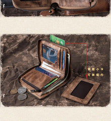 Brown Vintage Bifold Wallet Leather Mens billfold Small Wallet Zipper Small Wallet For Men - iwalletsmen