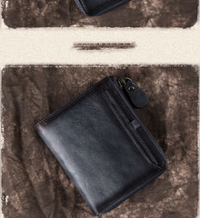 Brown Vintage Bifold Wallet Leather Mens billfold Small Wallet Zipper Small Wallet For Men - iwalletsmen