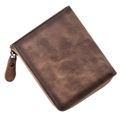 Brown Vintage Bifold Wallet Leather Mens billfold Small Wallet Zipper Small Wallet For Men - iwalletsmen