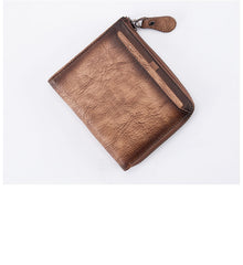 Brown Vintage Bifold Wallet Leather Mens billfold Small Wallet Zipper Small Wallet For Men - iwalletsmen