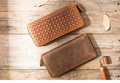 Brown Vintage Cool Mens Zipper long Wallet Leather Wallet Bifold Long Wallets Clutch for Men - iwalletsmen
