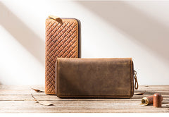 Brown Vintage Cool Mens Zipper long Wallet Leather Wallet Bifold Long Wallets Clutch for Men - iwalletsmen