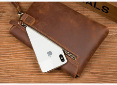 Brown Vintage Mens long Wallet Large Wristlet Wallet Cool Clutch Wallet Envelope Wallet for Men - iwalletsmen
