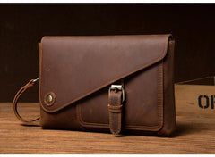 Brown Vintage Mens long Wallet Large Wristlet Wallet Cool Clutch Wallet Envelope Wallet for Men - iwalletsmen