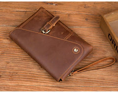 Brown Vintage Mens long Wallet Large Wristlet Wallet Cool Clutch Wallet Envelope Wallet for Men - iwalletsmen