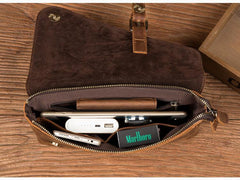 Brown Vintage Mens long Wallet Large Wristlet Wallet Cool Clutch Wallet Envelope Wallet for Men - iwalletsmen