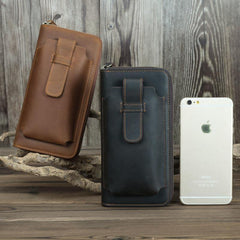 Brown Vintage Leather Long Wallet for Men Bifold Black COffee Phone Clutch Wallet For Men - iwalletsmen
