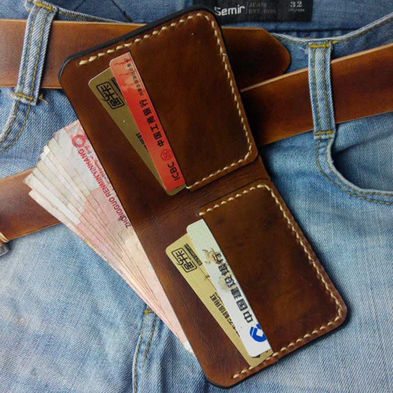 Brown Vintage Leather Mens Slim Small Wallet Leather Bifold Wallets for Men - iwalletsmen