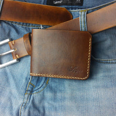 Brown Vintage Leather Mens Slim Small Wallet Leather Bifold Wallets for Men - iwalletsmen