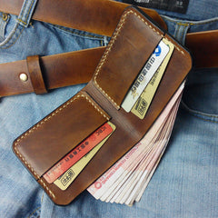Brown Vintage Leather Mens Slim Small Wallet Leather Bifold Wallets for Men - iwalletsmen