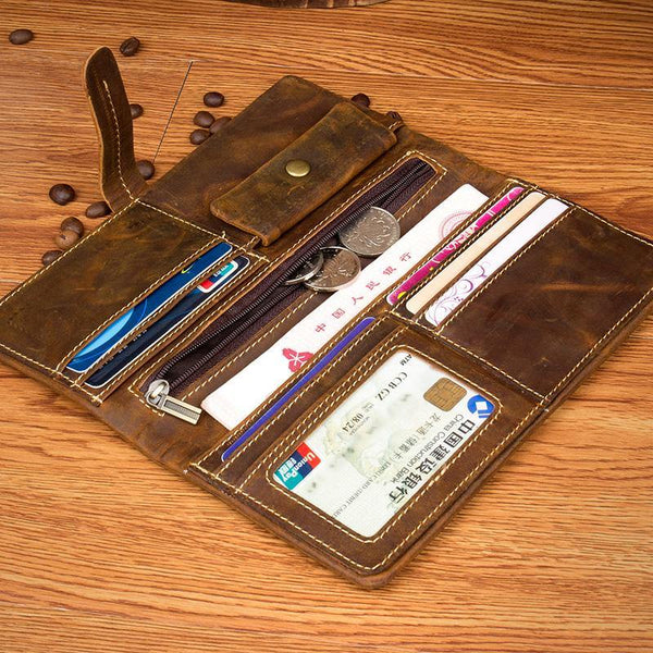 Brown Vintage Mens long Wallet Bifold Long Wallet Clutch Wallet Long Wallets for Men - iwalletsmen