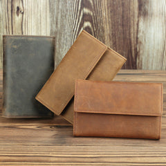Brown Vintage Simple Long Wallet Leather Mens Dark Brown Trifold Card Wallet Light Brown Business Wallet For Men - iwalletsmen