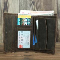 Brown Vintage Simple Long Wallet Leather Mens Dark Brown Trifold Card Wallet Light Brown Business Wallet For Men - iwalletsmen