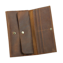 Brown Vintage Slim Leather Long Wallet for Men Bifold Dark Brown Bifold Wallet For Men - iwalletsmen