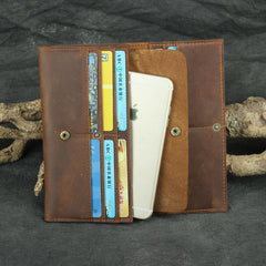 Brown Vintage Slim Leather Long Wallet for Men Bifold Dark Brown Bifold Wallet For Men - iwalletsmen