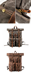 Brown Waxed Canvas Mens Waterproof Large 15'' Hiking Backpack Travel Backpack Computer Backpack for Men - iwalletsmen