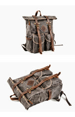 Brown Waxed Canvas Mens Waterproof Large 15'' Hiking Backpack Travel Backpack Computer Backpack for Men - iwalletsmen