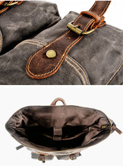 Brown Waxed Canvas Mens Waterproof Large 15'' Hiking Backpack Travel Backpack Computer Backpack for Men - iwalletsmen