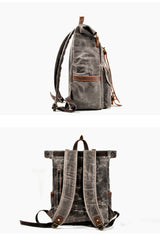 Brown Waxed Canvas Mens Waterproof Large 15'' Hiking Backpack Travel Backpack Computer Backpack for Men - iwalletsmen
