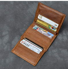 Brown Waxed Leather Mens Small Wallet billfold Trifold Card Wallet For Men - iwalletsmen