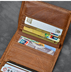Brown Waxed Leather Mens Small Wallet billfold Trifold Card Wallet For Men - iwalletsmen