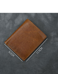 Brown Waxed Leather Mens Small Wallet billfold Trifold Card Wallet For Men - iwalletsmen