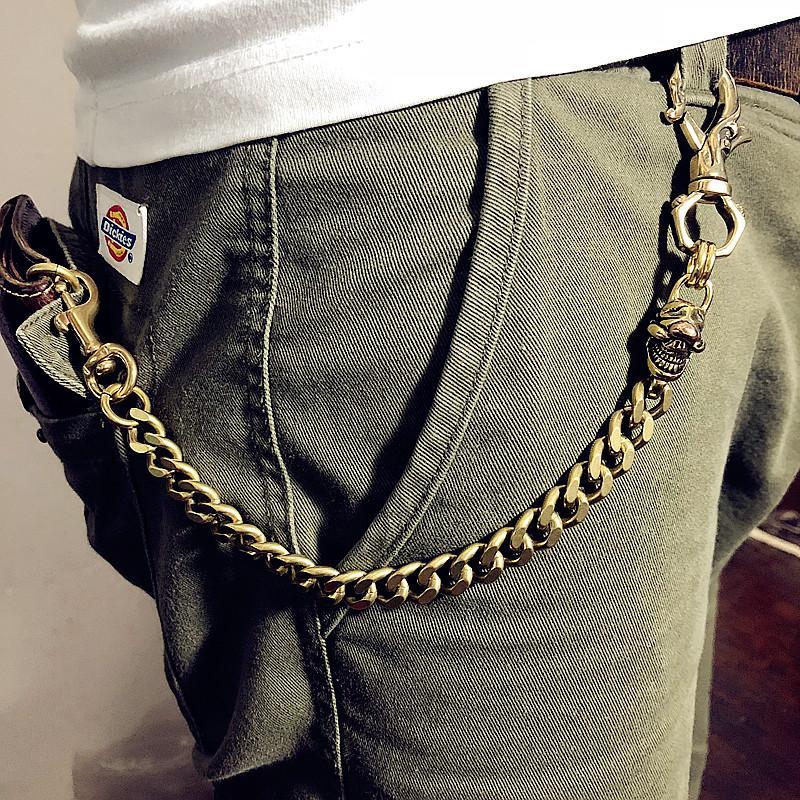 Badass Gold Double Long Skull Biker Wallet Chain Pants Chain wallet Ch