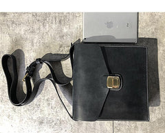 Business Black Leather Mens 10 inches Square Side Bag Messenger Bag Tan Postman Bag Courier Bag for Men - iwalletsmen