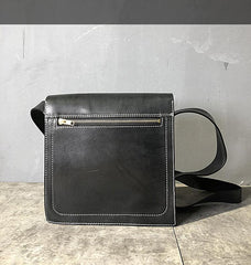 Business Black Leather Mens 10 inches Square Side Bag Messenger Bag Tan Postman Bag Courier Bag for Men - iwalletsmen
